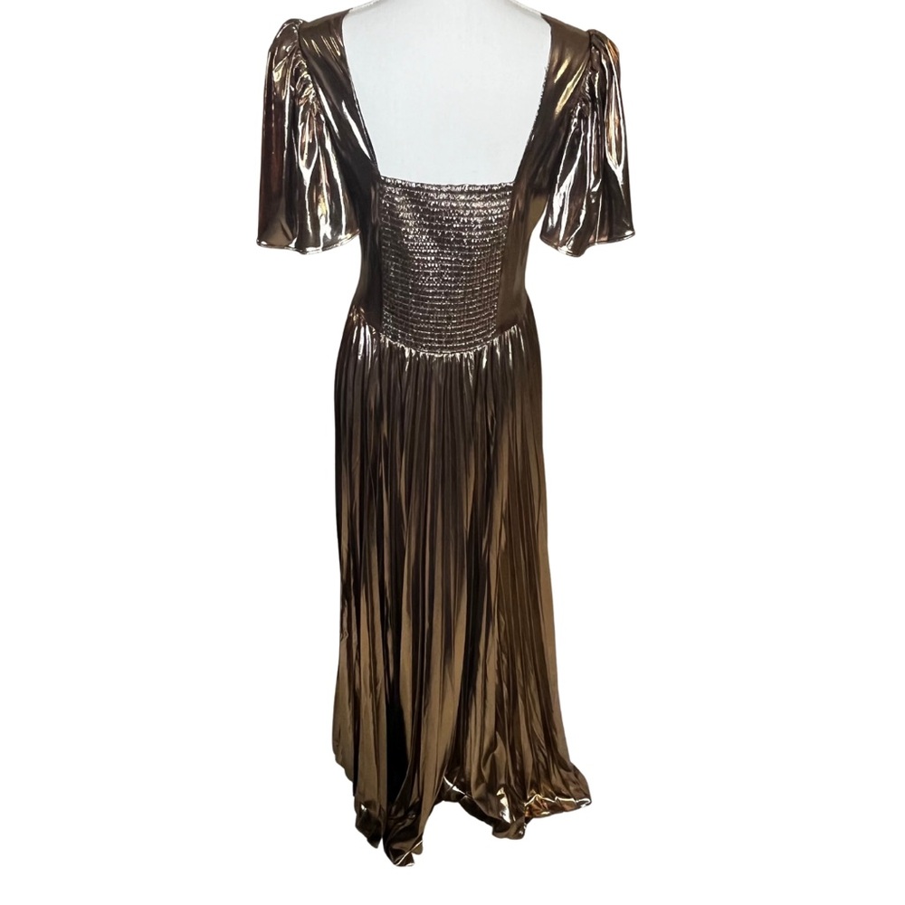 Skies Are Blue Metallic Bronze Twist-Front Pleated Maxi Dress - Picture 8 of 12